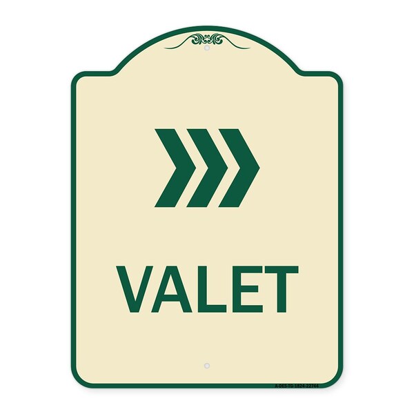 Signmission Designer Series Valet Right Arrow, Tan & Green Heavy-Gauge Aluminum Sign, 24" x 18", TG-1824-22744 A-DES-TG-1824-22744 - main